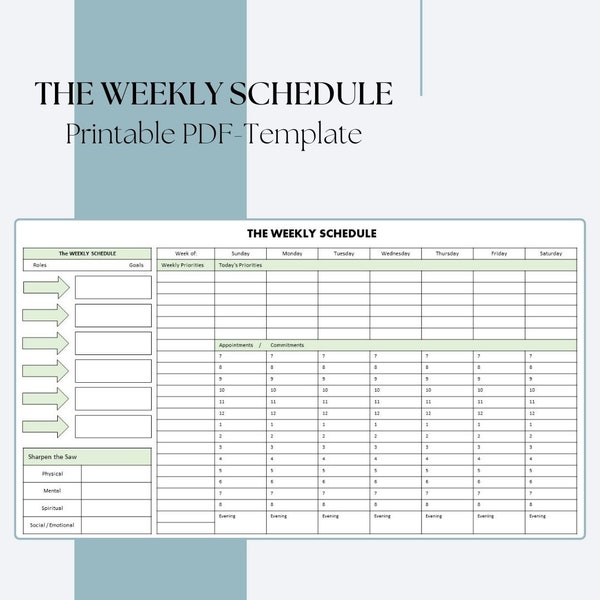 The Weekly Schedule - PDF Template - Stephen Covey - The 7 habbits of Highly Effective People (English) - Printable