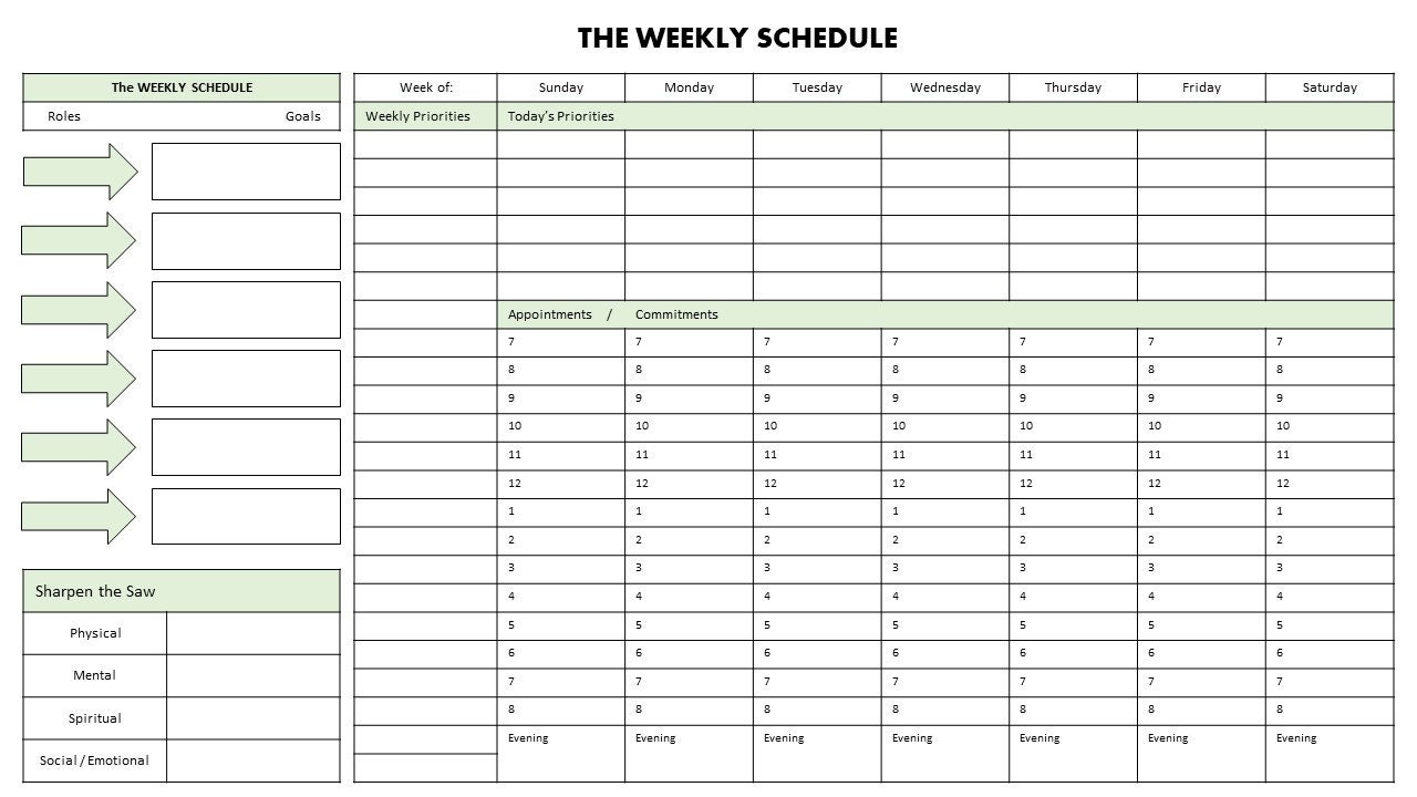 The Weekly Schedule PDF Template Stephen Covey the 7 Habbits of Highly