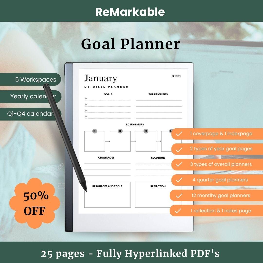 Remarkable 2 Goal Planner Template: Hyperlinked Monthly/yearly (PDF ...
