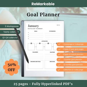 Remarkable Goal planner - reMarkable template - Monthly / Yearly planner - reMarkable 2 planner - reMarkable paper pro - Project planner