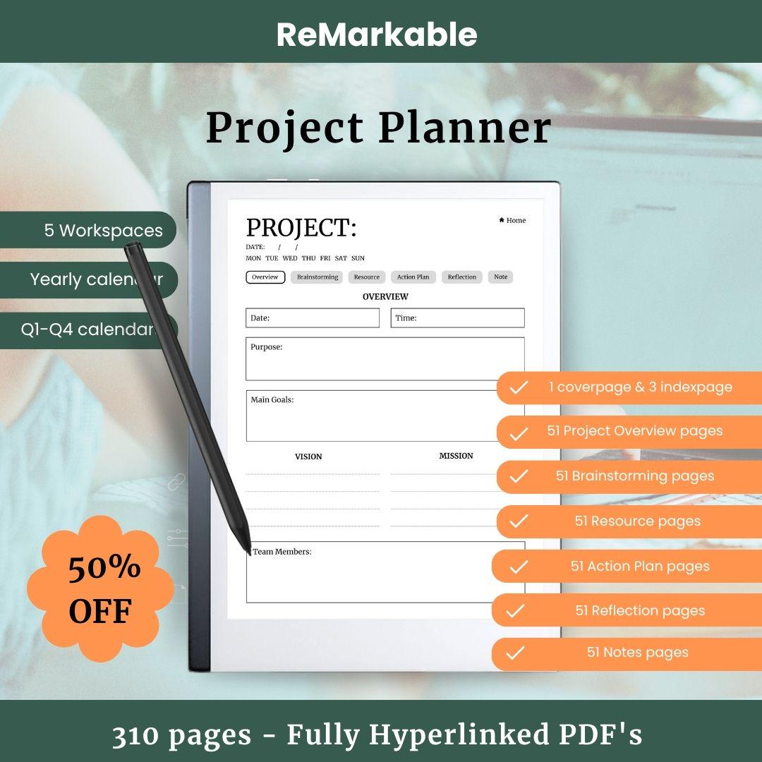 Remarkable 2 Project Planner Template: Hyperlinked Productivity (PDF ...