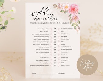 Would She Rather Bridal Shower Game Template - Wedding Edition, Would Bride Rather, Who Knows The Bride, Newlywed Game, Bridal Game Canva