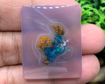 Glascabochons || Chrysokoll gediegenes Kupfer auf Chalcedon || Edelstein Schmuck in der Größe ( 32,1x26,2 x 5,1 mm )