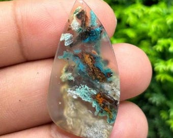 Chrysokoll Konfetti gebürtiges Kupfer || Glascabochons || Edelsteingröße (33,6x16,5 x 4,6 mm)