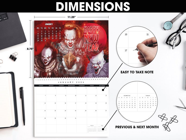 Desktop Calendars 2024 Freak Aesthetic of Planner Horror Family Wall
