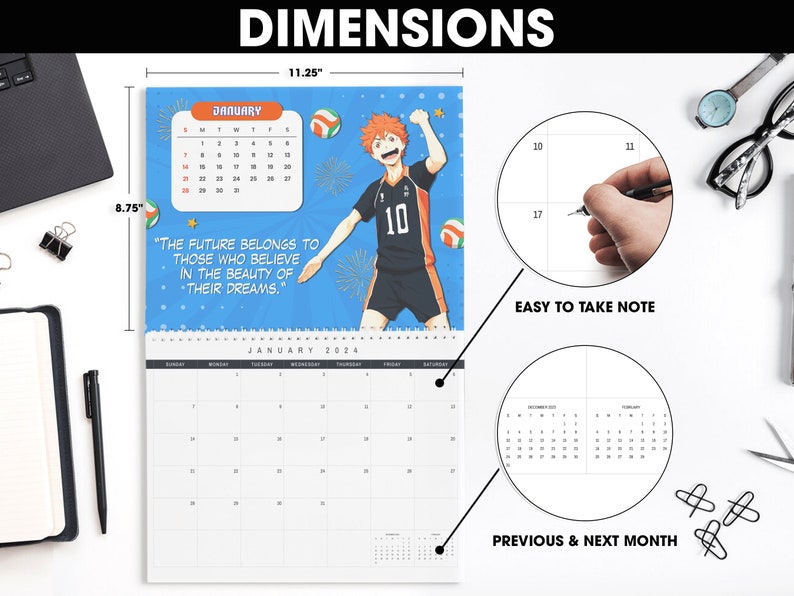 Desktop Calendars 2024 Haikyuu Decoration Planner Aesthetic Gift for