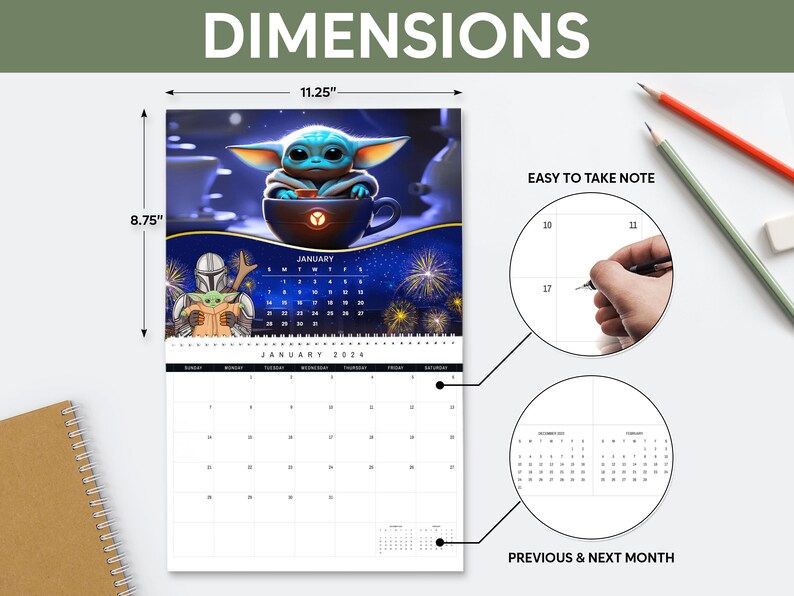 Desktop Calendars 2024 Baby Desk Yoda Family Gift for Her Wall