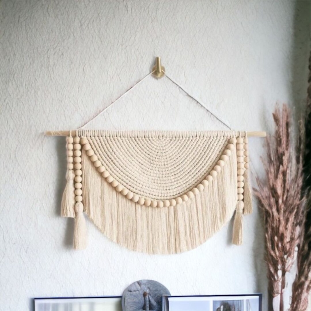 Macrame Wall Hanging With Wood Beads - Handmade Tapestry for Home ...