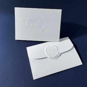 Juego de tarjetas de agradecimiento personalizadas con sobres, tarjetas minimalistas con sello de cera en relieve, juego de papelería con iniciales escritas, tarjeta de lujo hecha a mano
