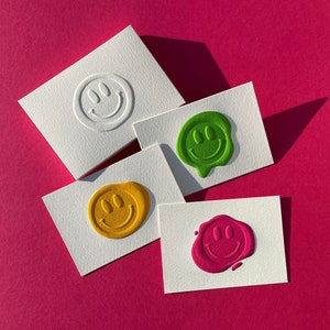 Cartões de nota em relevo 3D, selos de cera de sorriso Y2K, conjunto de 6 cartões de agradecimento em branco, cartões de nota planos artesanais minimalistas, artigos de papelaria de luxo
