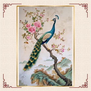 Simplicity in Plumage: Minimalist Chinoiserie Peacock Drawing