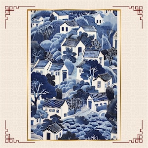 Chinoiserie painting: Chinese village