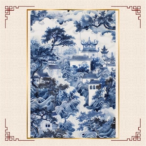 Chinoiserie-schilderij: Chinees dorp en pagode
