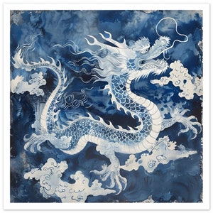 Poster di carta opaca classica cinese Blue Dragon