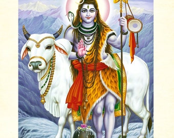 Hindu religious vintage poster: Lord Shiva with Nandi