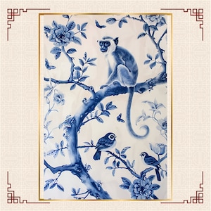 Chinoiserie painting: Monkey with birds