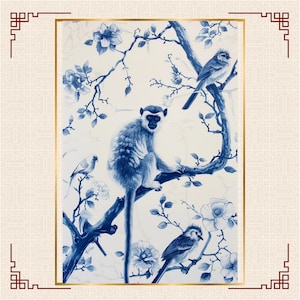 Chinoiserie painting: Monkey and birds