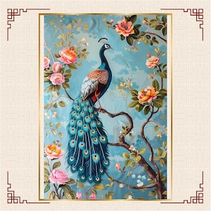 Chinoiserie painting : Peacock, Blooms, and Delicate Patterns