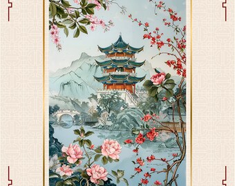 Pristine Pagoda Whispers: Minimalist Chinoiserie