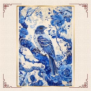 Chinoiserie painting: Blue Bird