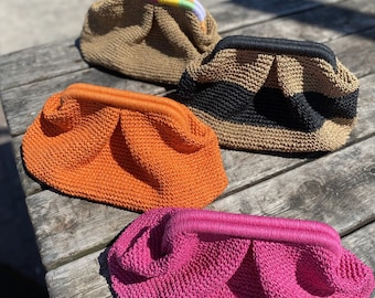 Bolso de mano de rafia de ganchillo, bolso de paja de verano para mujer, bolso de mano de mimbre para playa, bolso de mano de paja para boda, regalo hecho a mano