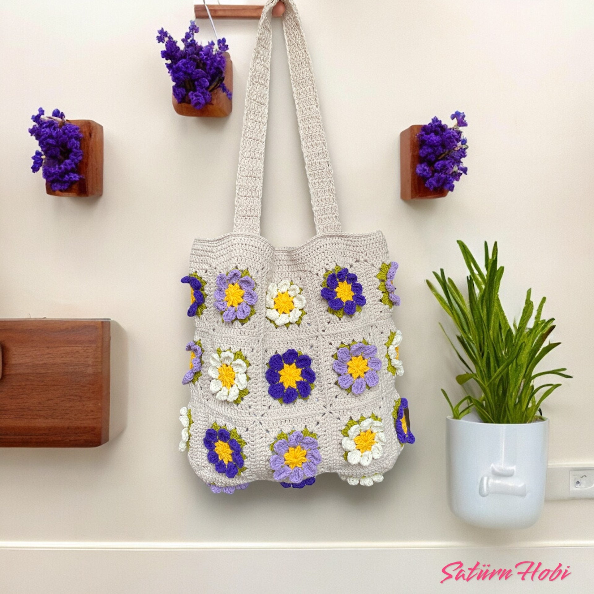 トートバッグ NOTHING EVERYTHING : 24FW / CROCHET FLOWER TOTE BAG (BLACK) EASY CROCHET: Flower Tote Bag (Beginner-Friendly Crochet