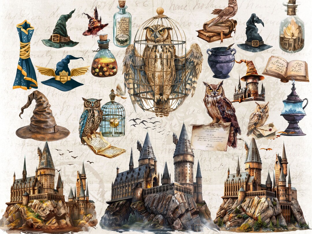 Wizard School Watercolor Clip Art 100 PNG Magic Wizard Clipart Pack ...