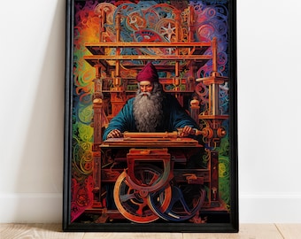 Pierwsza prasa drukarska, Johan Gutenberg, Historyczna sztuka ścienna, Pobieranie cyfrowe, Wydruk plakatu, Dekoracja, Wystrój domu