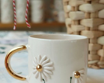 DAİSY MUG - Daisy Ceramic Coffee Mug with Handle Flower mug