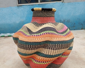 Pot basket,Storage woven basket 16x18 in,Bolga basket for plants,Flower  basket,Home decor basket,African pot basket
