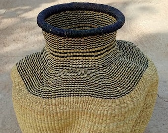 Handmade Bolga Pot Basket: African Woven Flower Vase, Home Decor