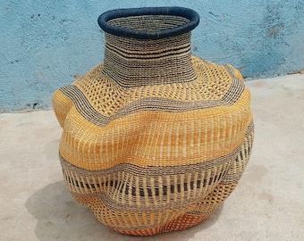 Pot basket,Storage woven basket 16x18 in,Bolga basket for plants,Flower  basket,Home decor basket,African pot basket