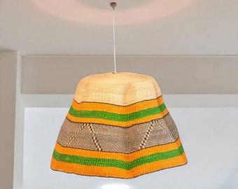 Handgewebter Ghana-Lampenschirmkorb, Rattan-Lichtanhänger