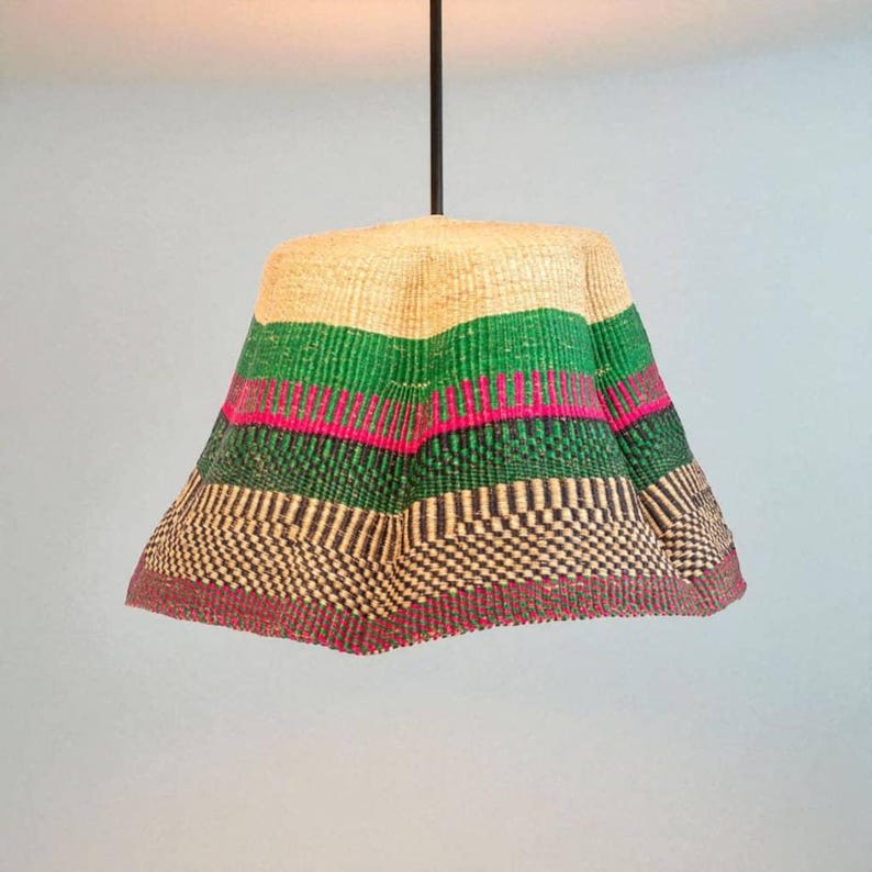 Handwoven Ghana Lampshade, Rattan Light Pendant Basket image 1