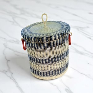 Storage Basket with Lid,African Basket for Clothes,Laundry Basket,Rattan Hamper Basket with Handles,Ghana Basket,Bolaga basket