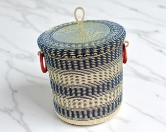 Bolga Laundry Basket with Lid, African Woven Hamper