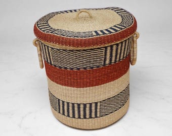 Handmade Woven Laundry Hamper with Lid, African Basket