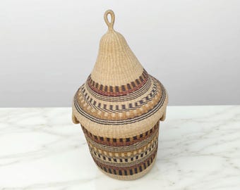 Handmade Woven Laundry Basket with Lid, African Hamper