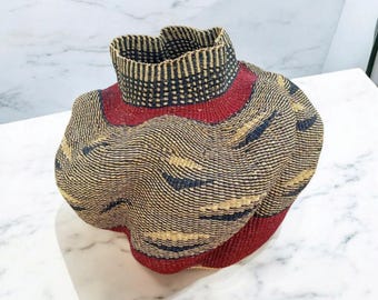 Handmade Bolga Pot Basket: African Woven Storage, Home Decor