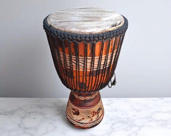 Handmade African Djembe Drum, Ghana Leather Drum (10x18 inches)