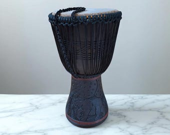 Ghana Djembe Drum, African Wood and Leather Instrument (10x18 inches)