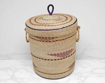 Handwoven African Laundry Basket with Lid, Large Rattan Hamper