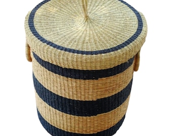 Extra Large African Laundry Basket with Lid, Woven Hamper