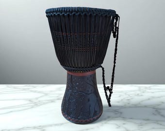 Handmade African Djembe Drum, Ghana Wooden Musical Instrument (12x22 inches)
