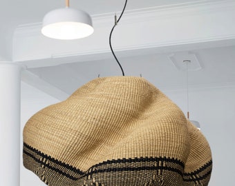 Handwoven Ghana Lampshade, Rattan Light Pendant Basket