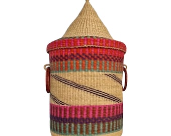 Large Laundry Basket,African Basket for Clothes,Storage Basket with Lid,Woven Basket,Rattan Hamper Basket with Handles,Bolaga Woven Basket
