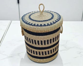 手作りの蓋付き編みかご：アフリカのボヘミアン風インテリア - Etsy 日本