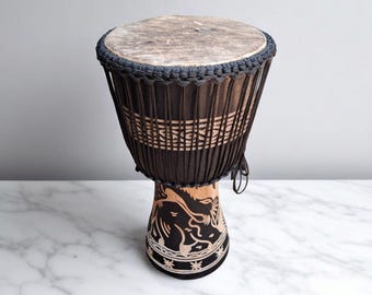 Ghana Djembe Drum, African Wood and Leather Drum, 10x18 inches