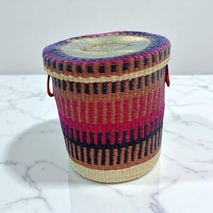Storage Basket with Lid,African Basket for Clothes,Laundry Basket,Rattan Hamper Basket with Handles,Ghana Basket,Bolaga basket