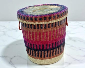 Bolga Basket with Lid, African Woven Storage Hamper